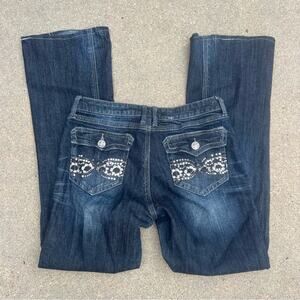 Wrangler Rock 47 Low Rise Boot Cut Silver Embroidered Flap Pocket Jeans 9x32”
